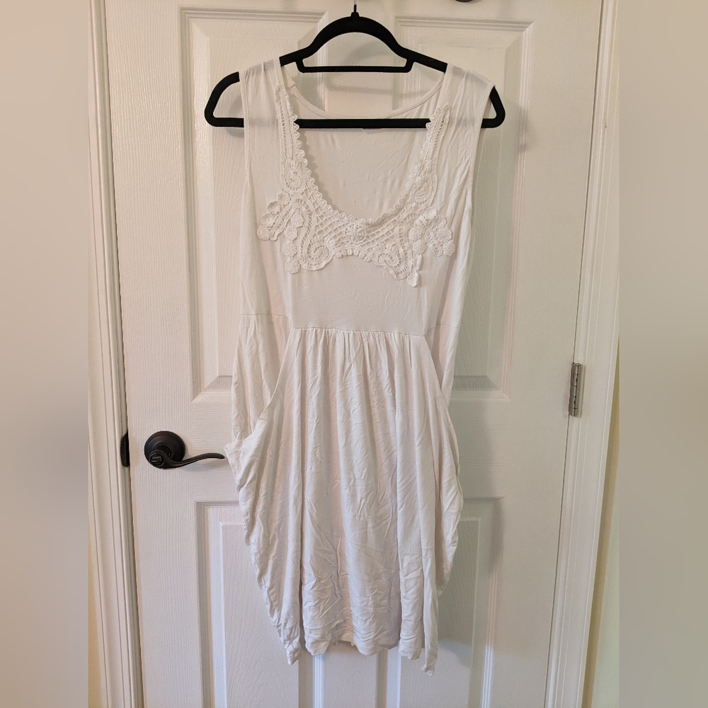 White Flowy Dress with Embroidery Detail